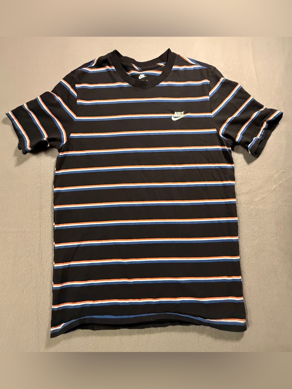 Nike Black Crewneck Tee with Blue and Orange Stripes - Picture 1 of 6